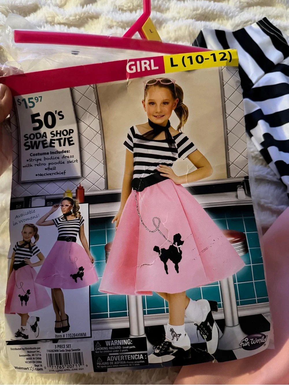 Girls Black & Pink Striped Top 50s-Inspired Poodle Skirt Dress